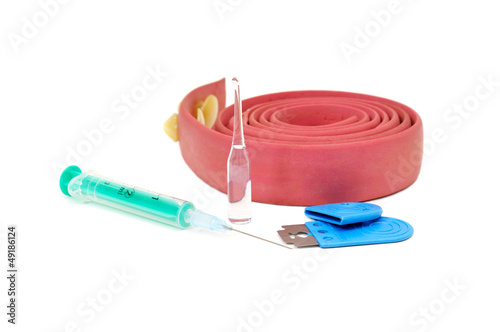 medical syringe and ampula isolated on white background photo