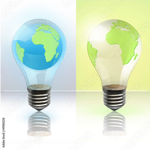 Eco light bulb with a world inside. Vector design. 