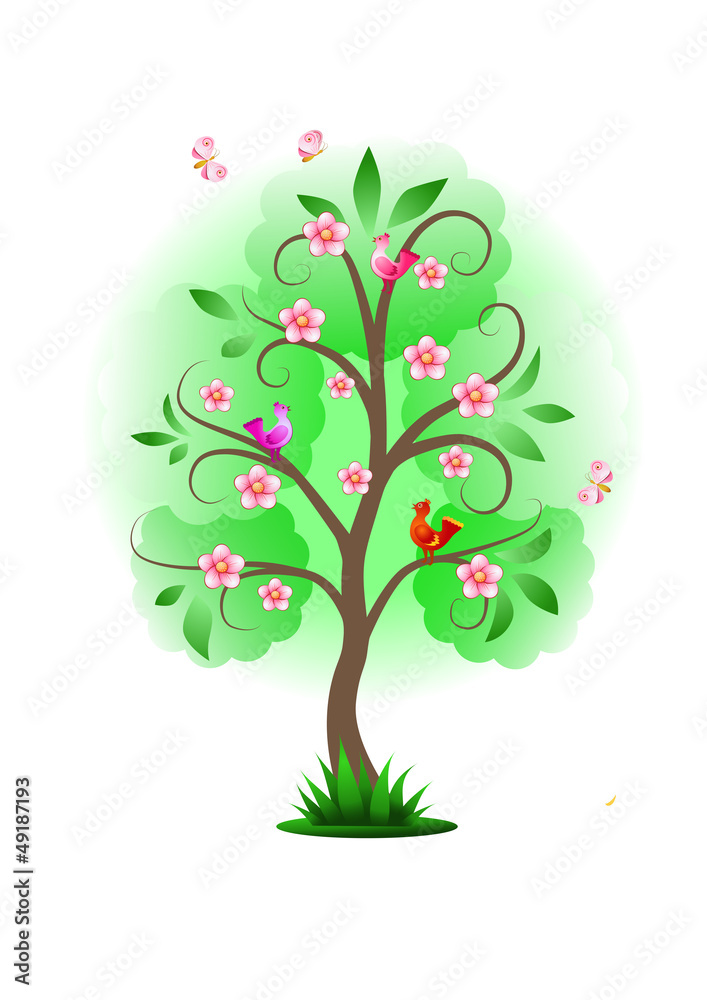 decorative nature tree with birds decorative nature tree with birds