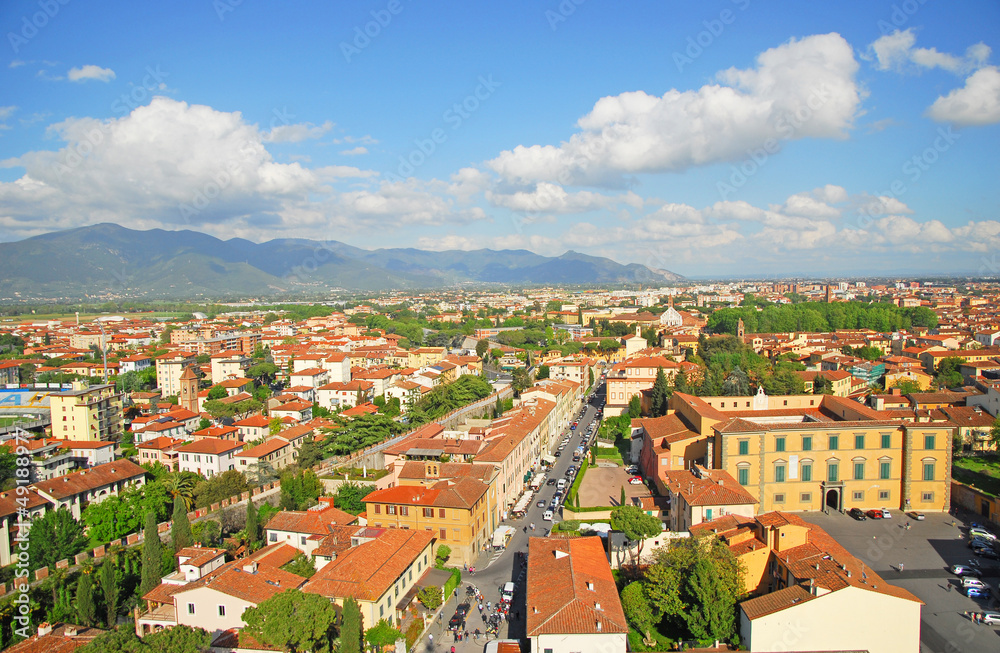 Italy: view of the old city of Pisa from the leaning tower.