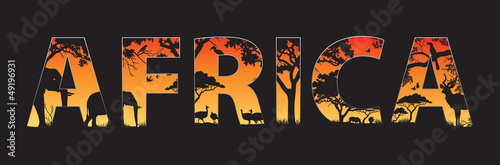 Africa silhouette with African wild animals