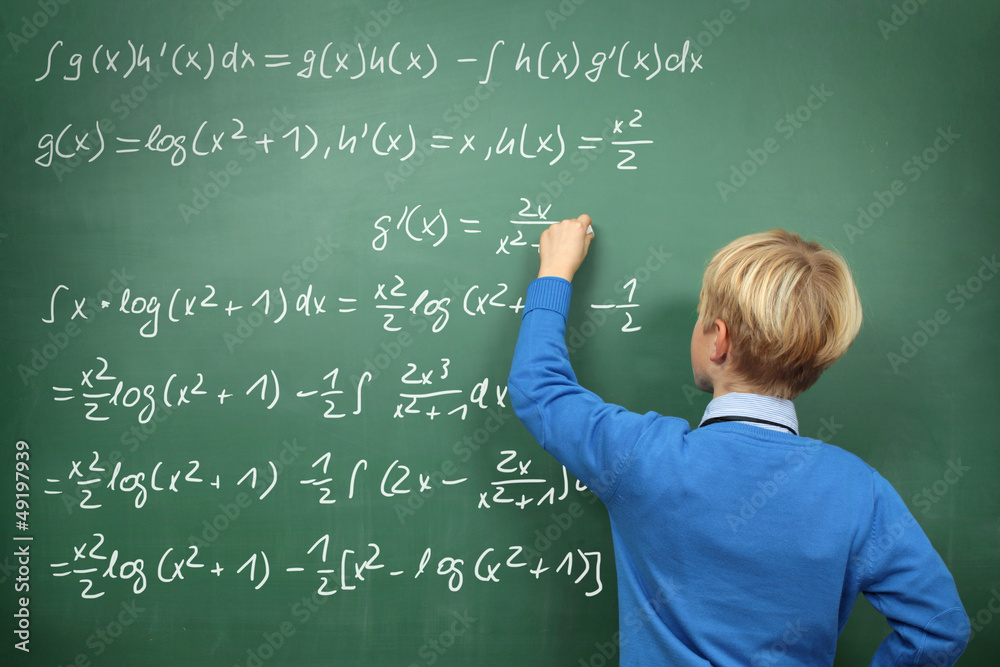 Schoolboy at the Blackboard with Formulas