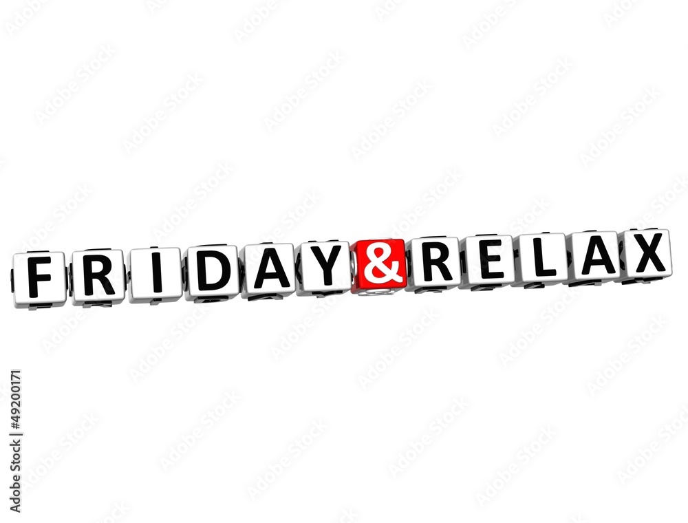3D Friday and Relax Crossword Block text on white background 3D Friday and Relax Crossword Block text on white background
