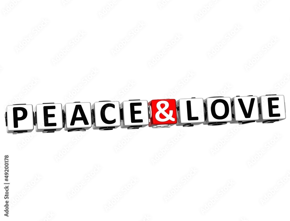 3D Peace and Love Crossword Block text on white background