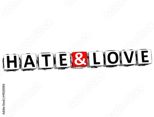3D Hate and Love Crossword Block text on white background