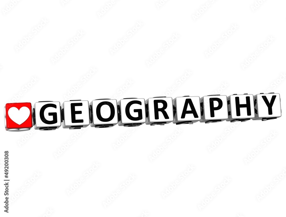 3D I Love Study Geography Button Block text on white background 3D I Love Study Geography Button Block text on white background