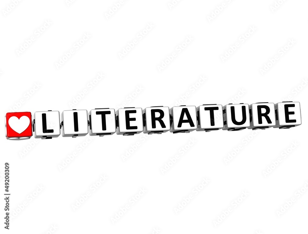 3D I Love Study Literature Button Block text on white background 3D I Love Study Literature Button Block text on white background