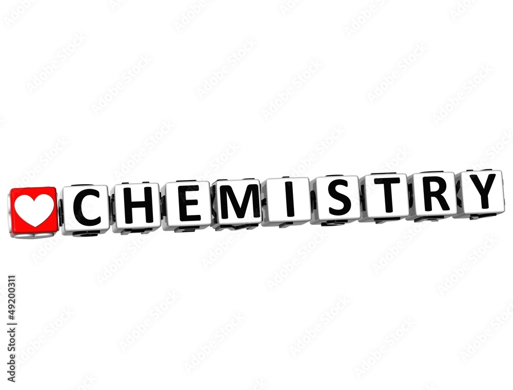 3D I Love Study Chemistry Button Block text on white background