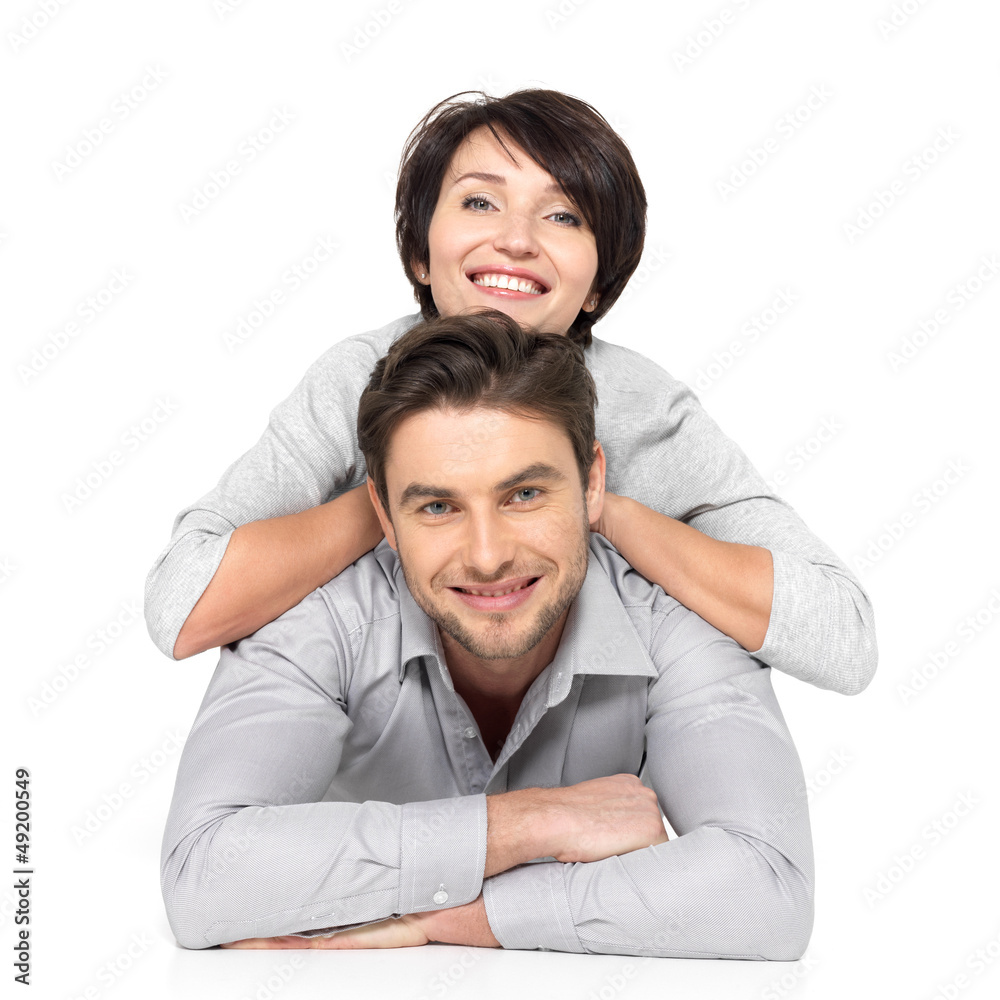 Obraz premium Portrait of happy couple isolated on white