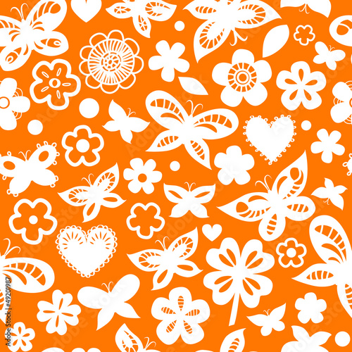 Orange floral seamless patt...