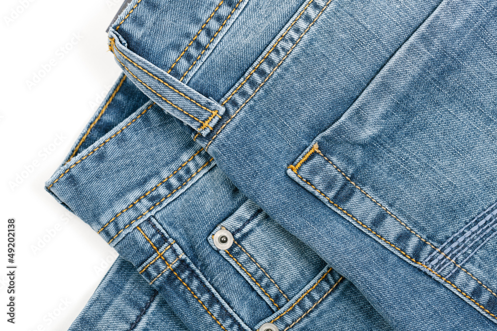 Cropped picture of blue jeans  over white background
