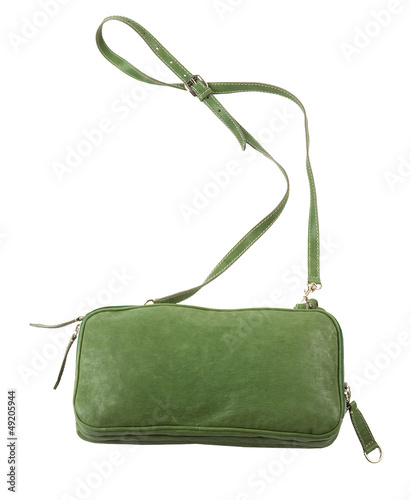 Green leather purse with shoulder strap