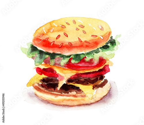 Watercolor illustration of Hamburger