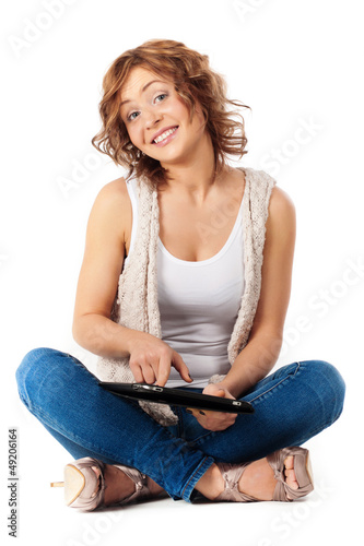 Young beauty student girl with tablet