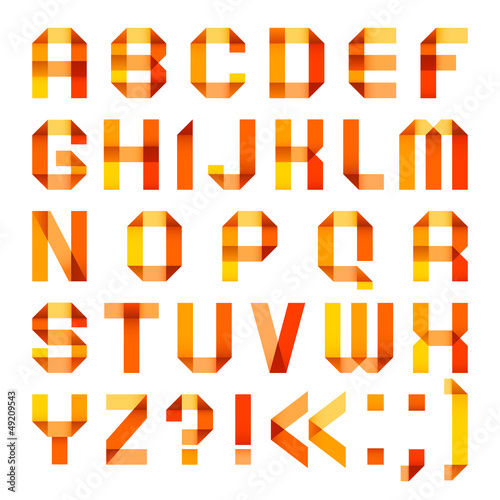 Spectral letters folded of paper ribbon-orange