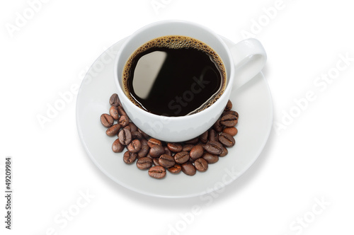 coffee cup and coffee beans,isolate on white