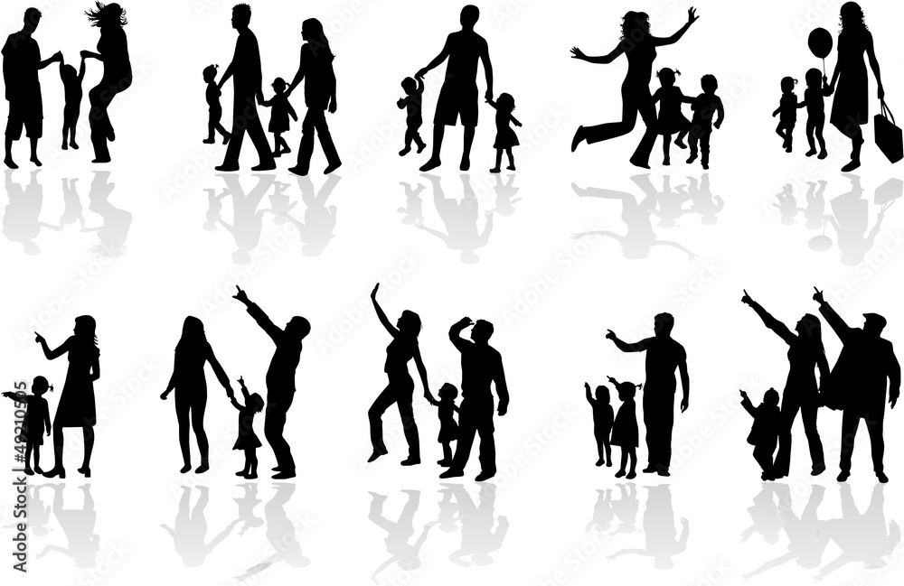 Silhouette of parents and children Silhouette of parents and children