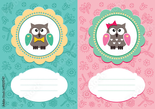 Baby cards with cute owlets