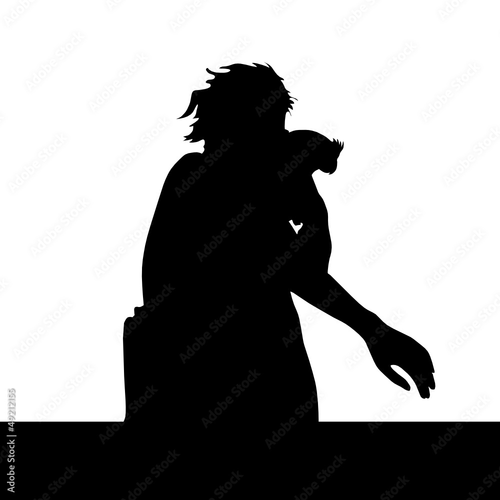 girl and parrot vector silhouette illustration