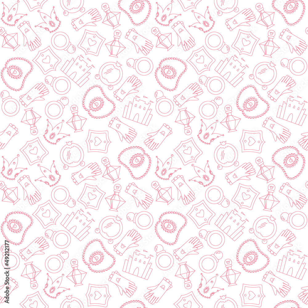 Romantic seamless pattern with princess accessories