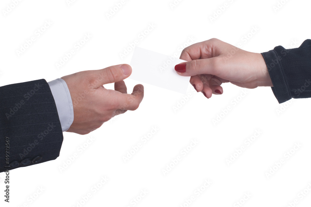 exchange business cards between a man and a woman exchange business cards between a man and a woman