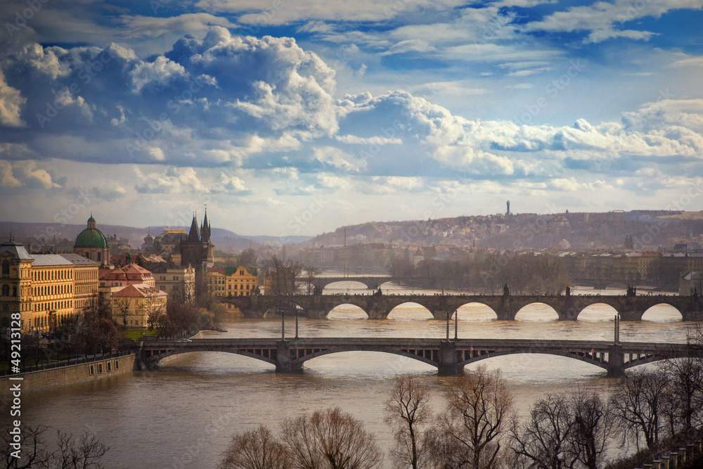 view on bridges in Prague, Czech Republic