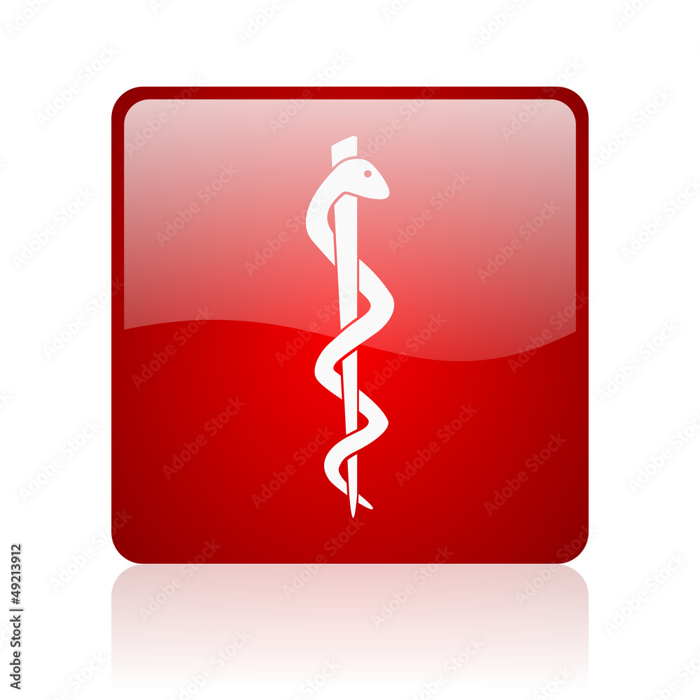 caduceus red square glossy web icon on white background caduceus red square glossy web icon on white background