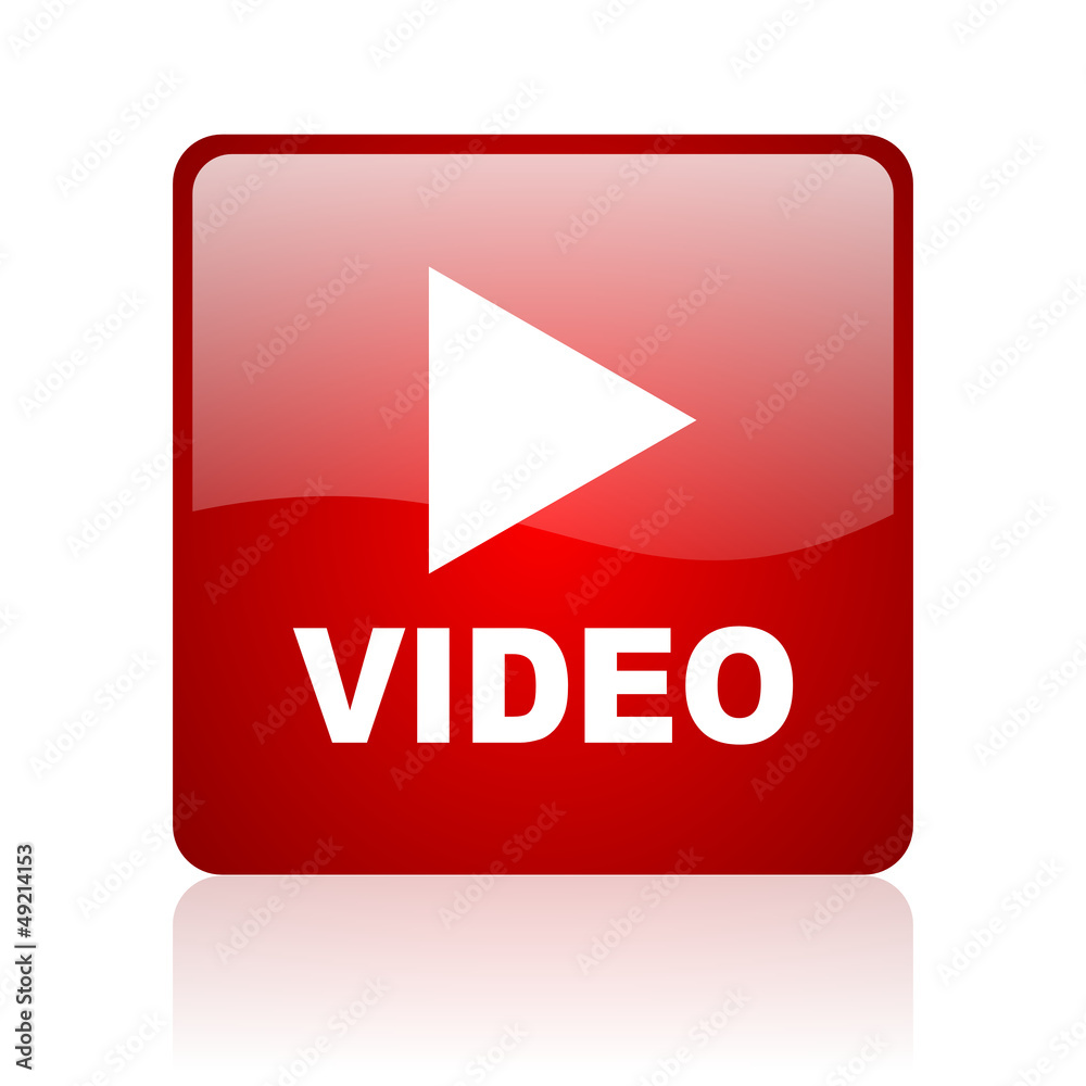 video red square glossy web icon on white background video red square glossy web icon on white background
