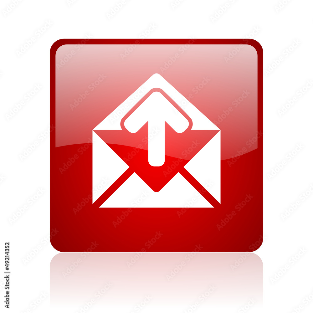 mail red square glossy web icon on white background mail red square glossy web icon on white background