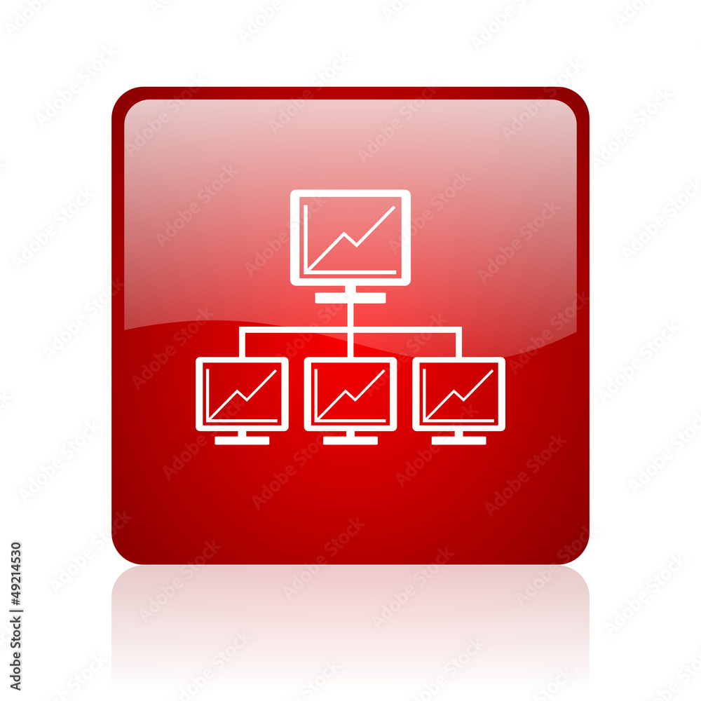 network red square glossy web icon on white background network red square glossy web icon on white background