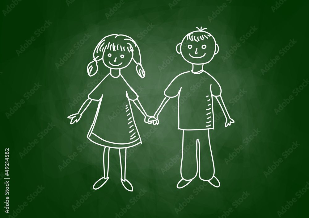 Drawing of children on blackboard Drawing of children on blackboard