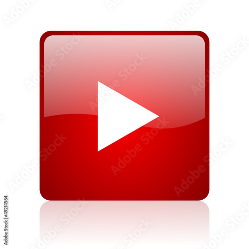 Free Download play red square glossy web icon on white background - GFXLoad