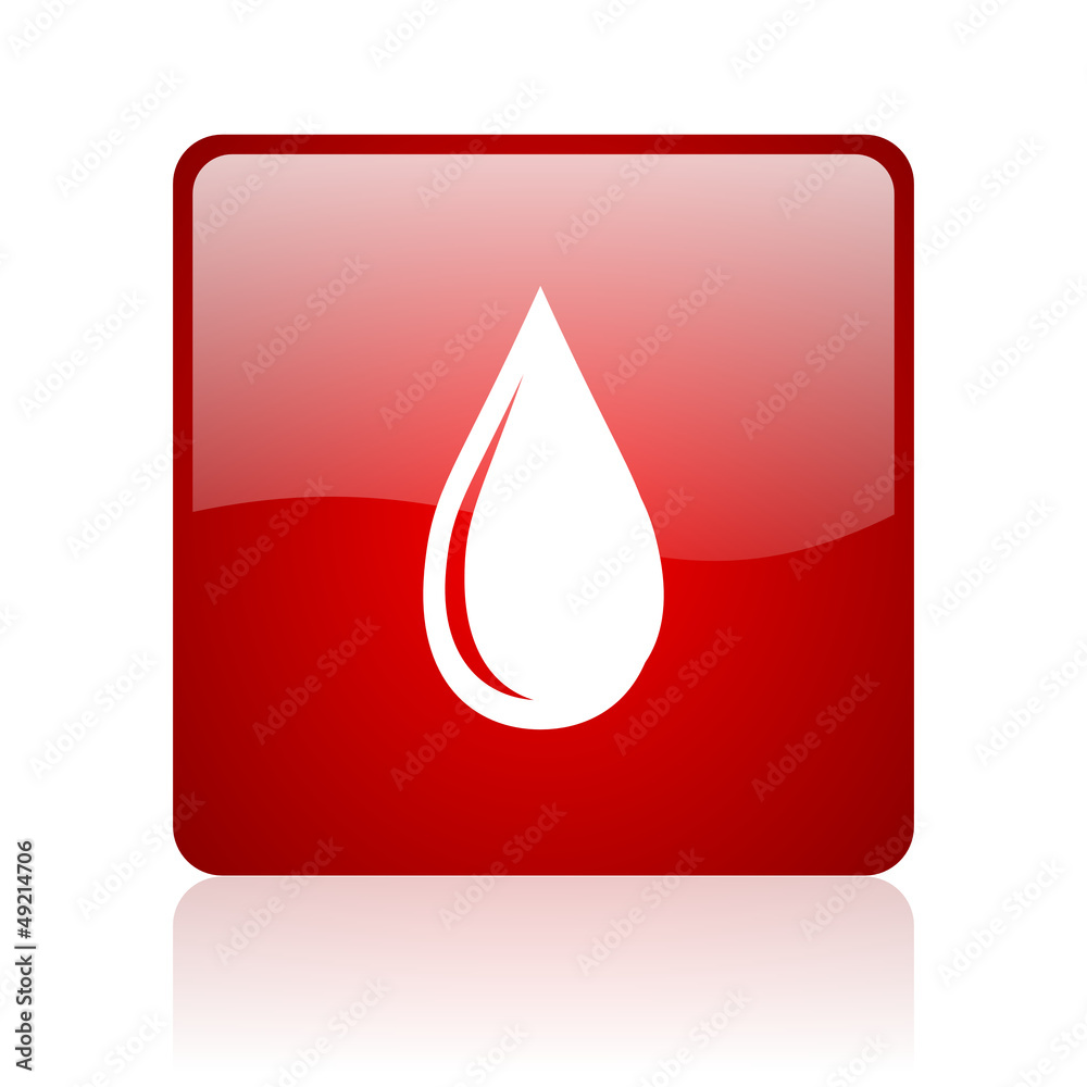 water drop red square glossy web icon on white background water drop red square glossy web icon on white background