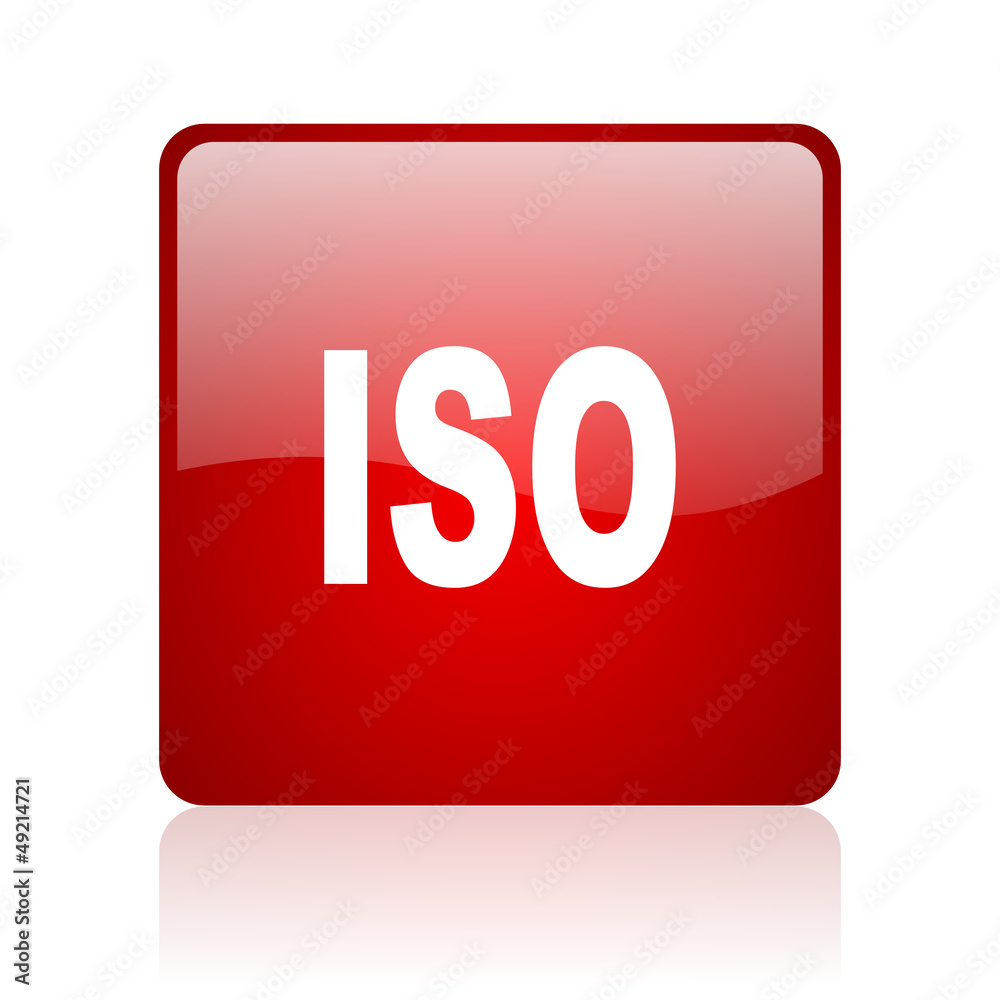 iso red square glossy web icon on white background iso red square glossy web icon on white background