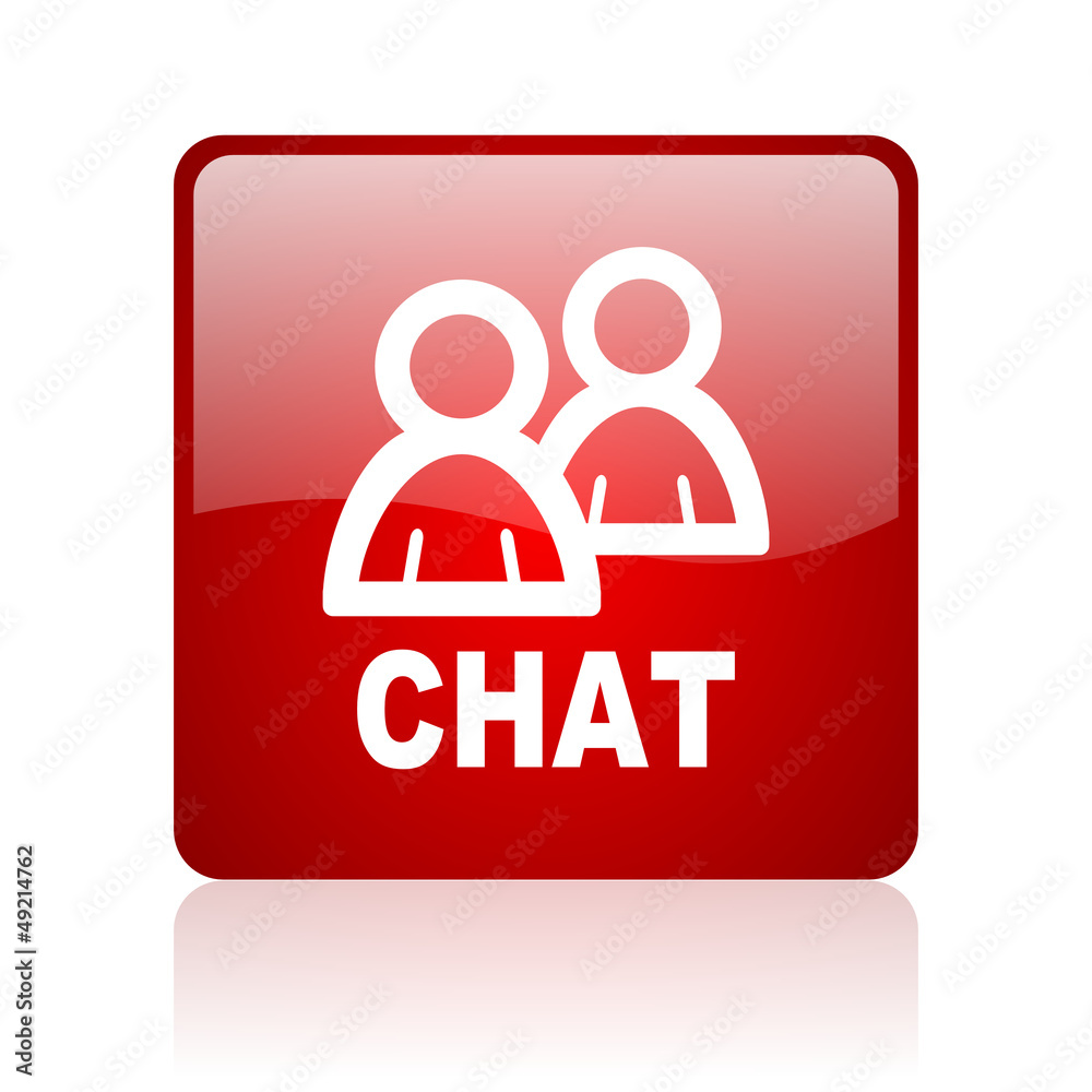 chat red square glossy web icon on white background chat red square glossy web icon on white background