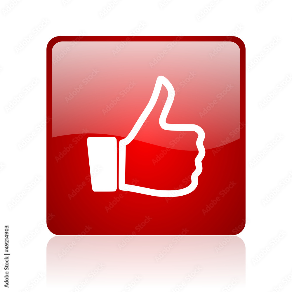 thumb up red square glossy web icon on white background thumb up red square glossy web icon on white background