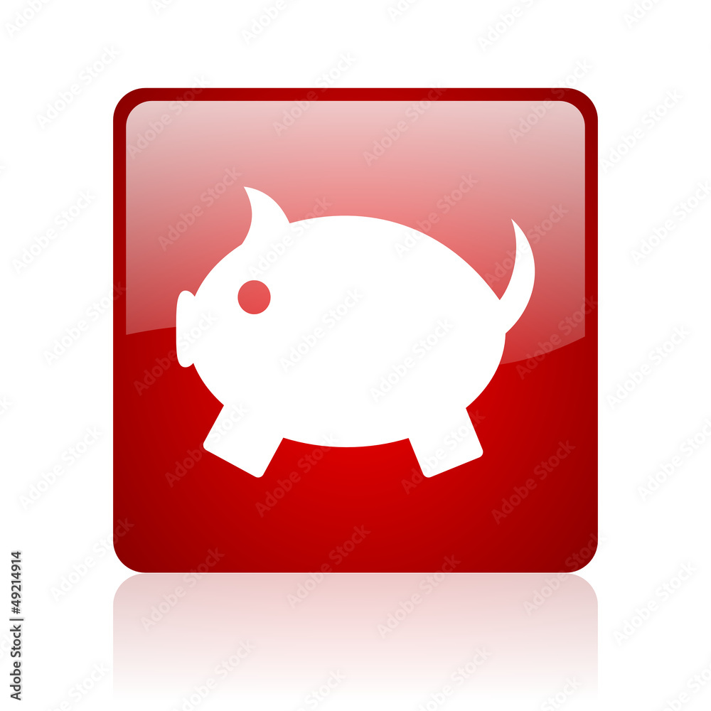 piggy bank red square glossy web icon on white background piggy bank red square glossy web icon on white background