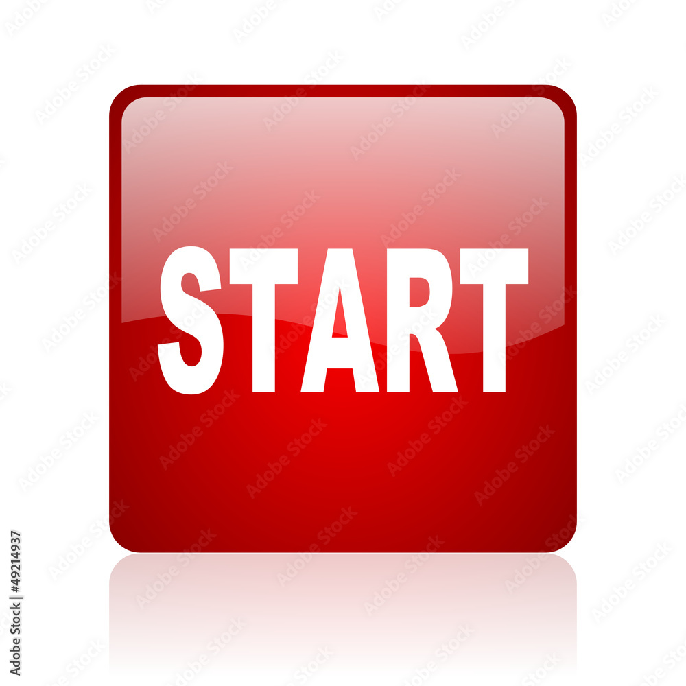 start red square glossy web icon on white background start red square glossy web icon on white background