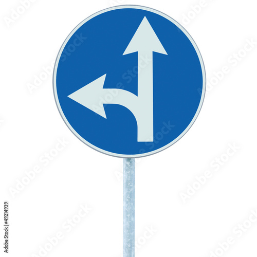 Mandatory straight or left turn ahead traffic lane route