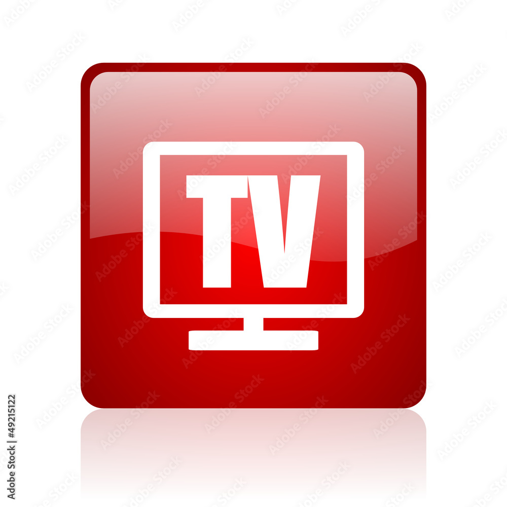 tv red square glossy web icon on white background tv red square glossy web icon on white background