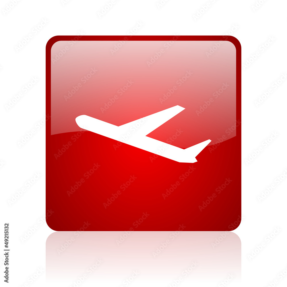 airplane red square glossy web icon on white background airplane red square glossy web icon on white background