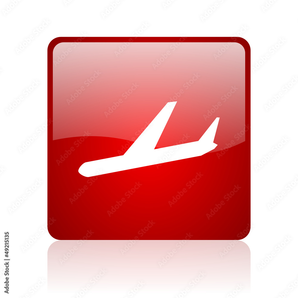 airplane red square glossy web icon on white background airplane red square glossy web icon on white background
