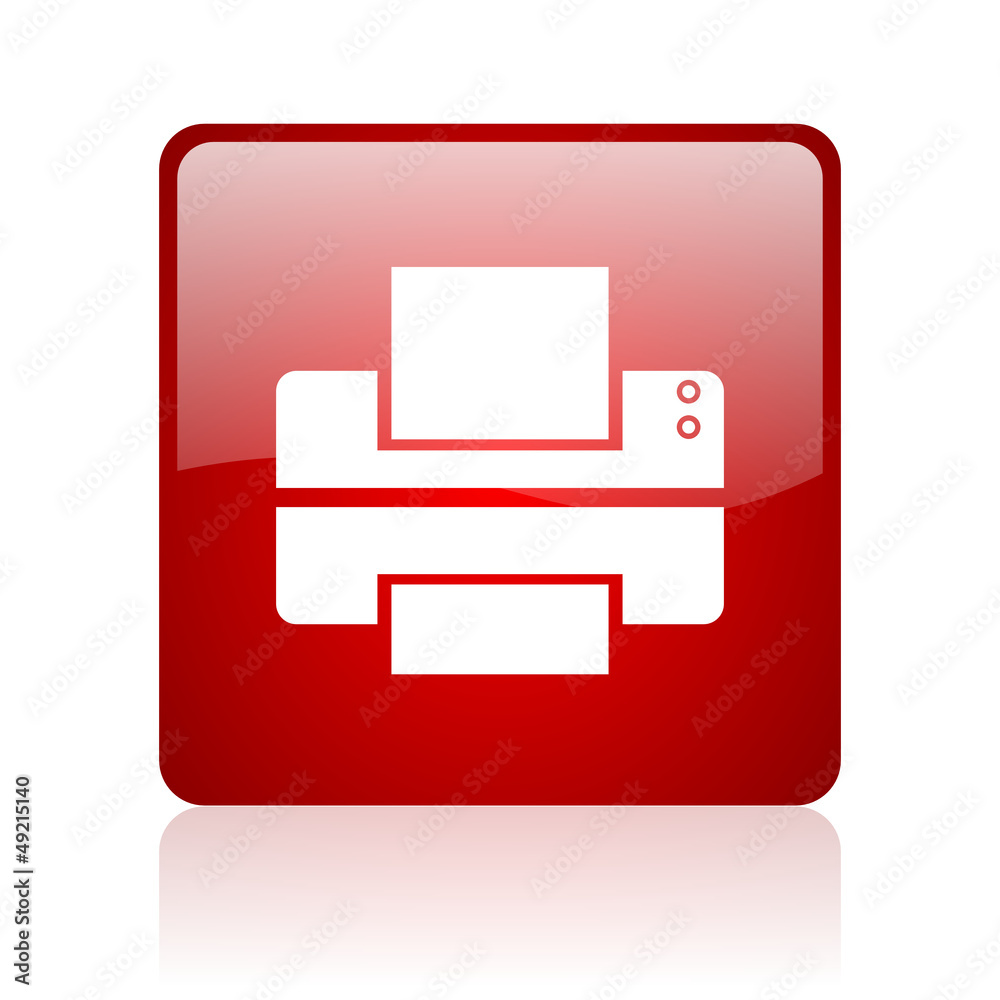 printer red square glossy web icon on white background printer red square glossy web icon on white background