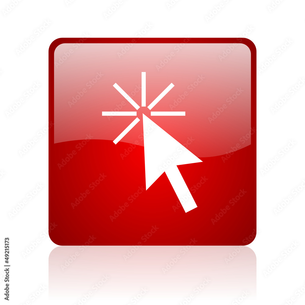 click here red square glossy web icon on white background click here red square glossy web icon on white background