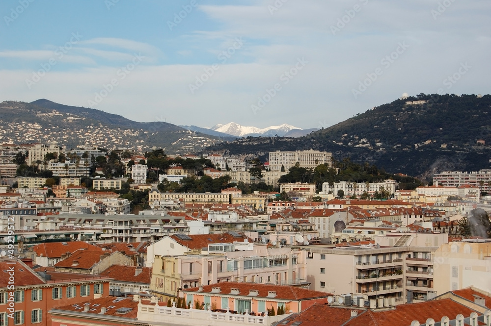 View over the city of Nice with the Alps in the background
