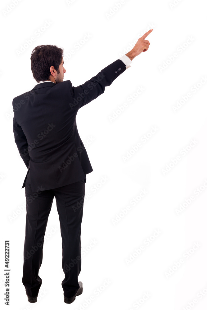 Young male business man pointing over white background Young male business man pointing over white background