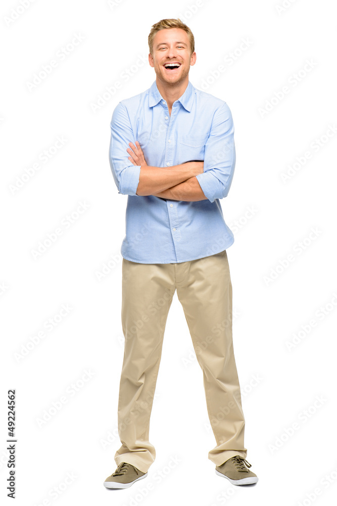 Handsome young man arms folded full length white background Handsome young man arms folded full length white background