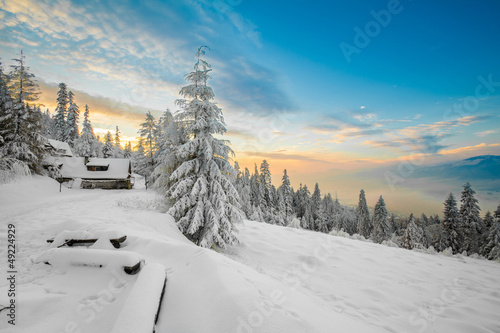 Fototapeta Naklejka Na Ścianę i Meble -  Beautiful winter sunrise photo taken in mountains