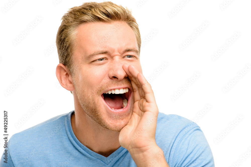 Attractive young man shouting - isolated on white background Attractive young man shouting - isolated on white background
