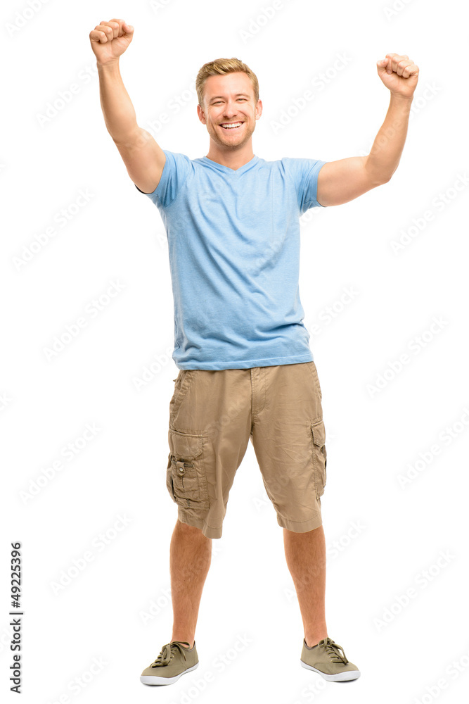 Happy young man celebrating success isolated on white Happy young man celebrating success isolated on white
